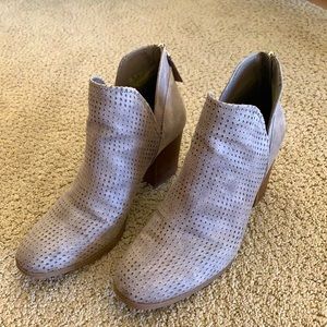 Dusty purple suede bootie heels